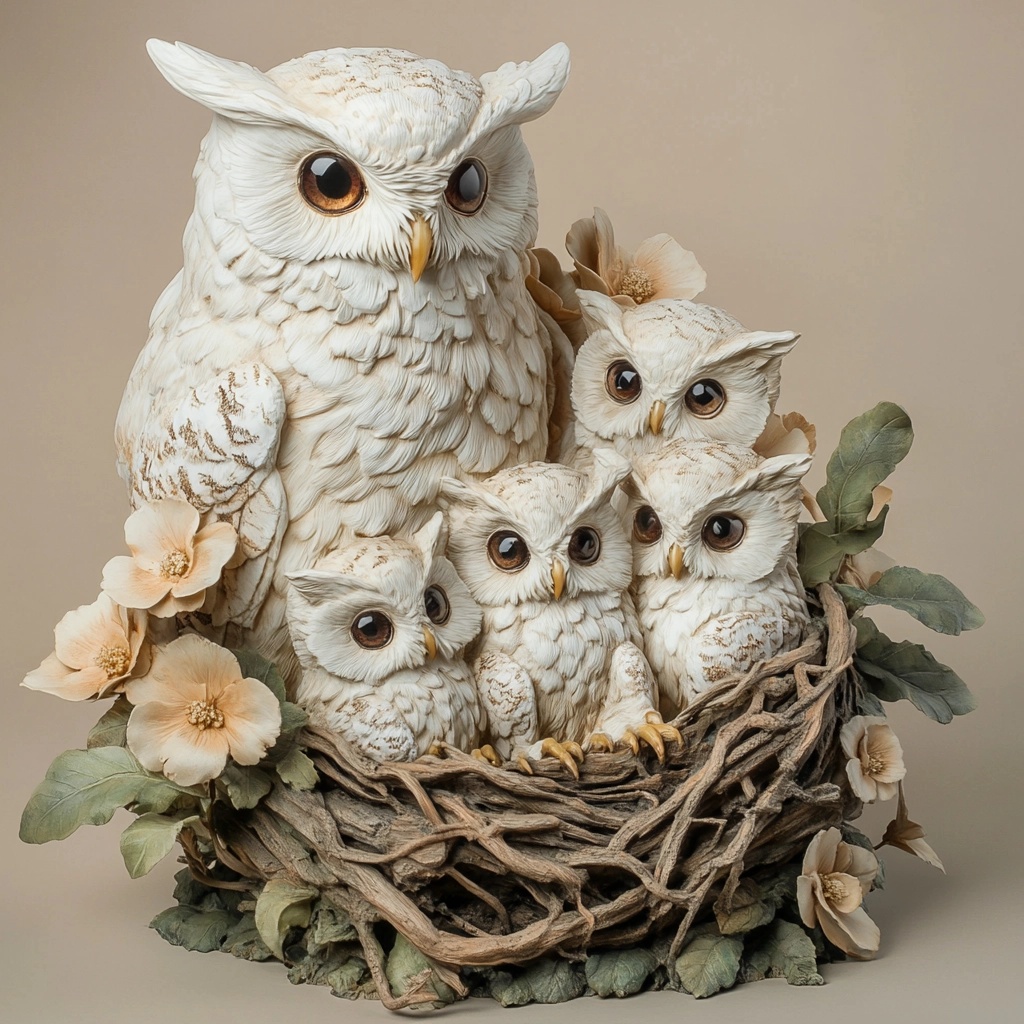 Adorable Owl Family Sculpture in Stunning Detail