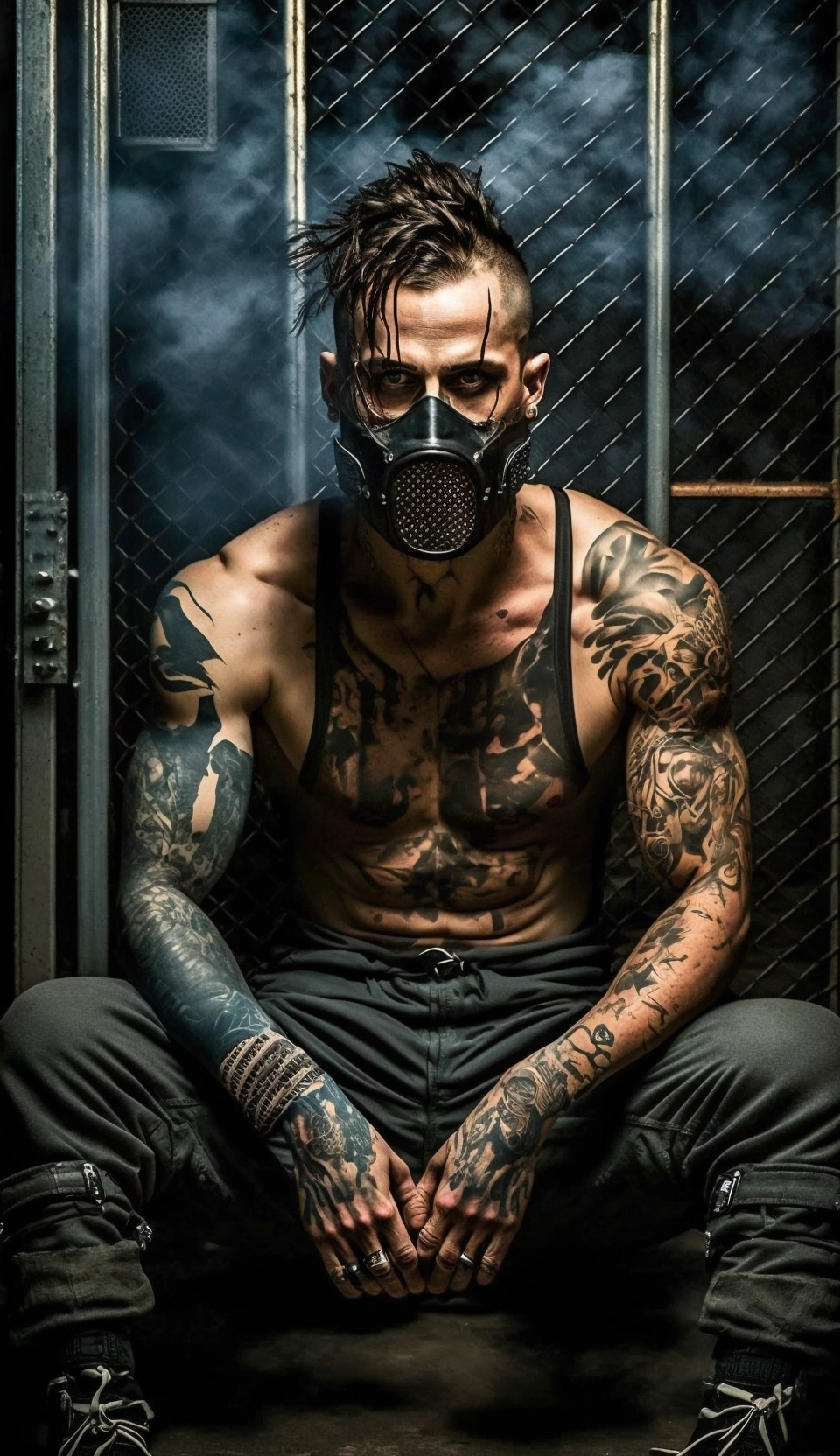 Chained Heat: Hot Guy in Gas Mask and Tattoos