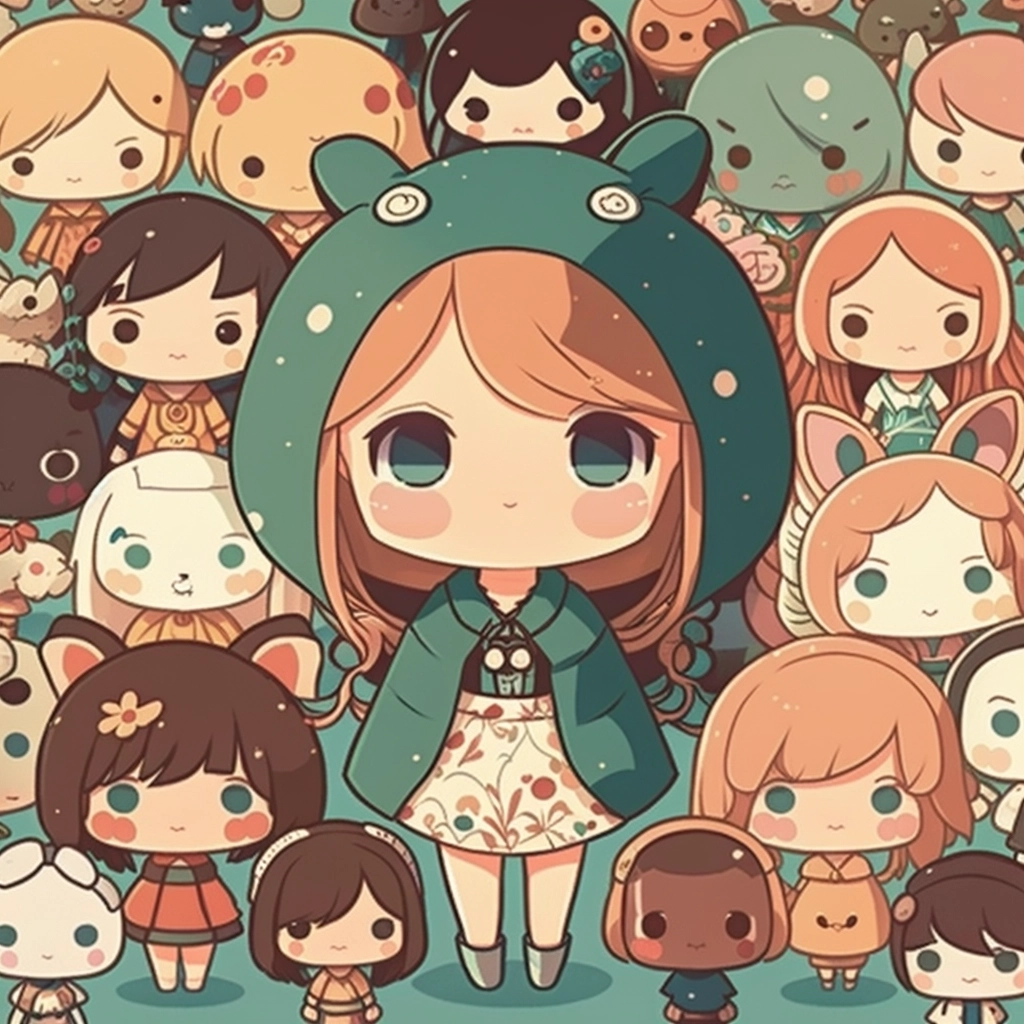 Kawaii Anime Characters with Seamless Patterns