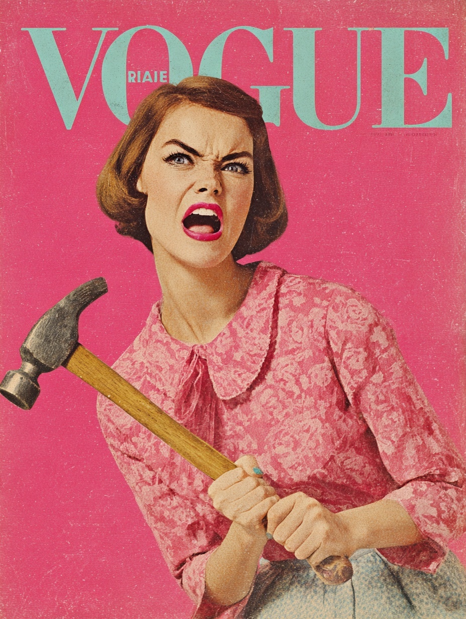 Vintage Rage: The Empowered Housewife with a Hammer