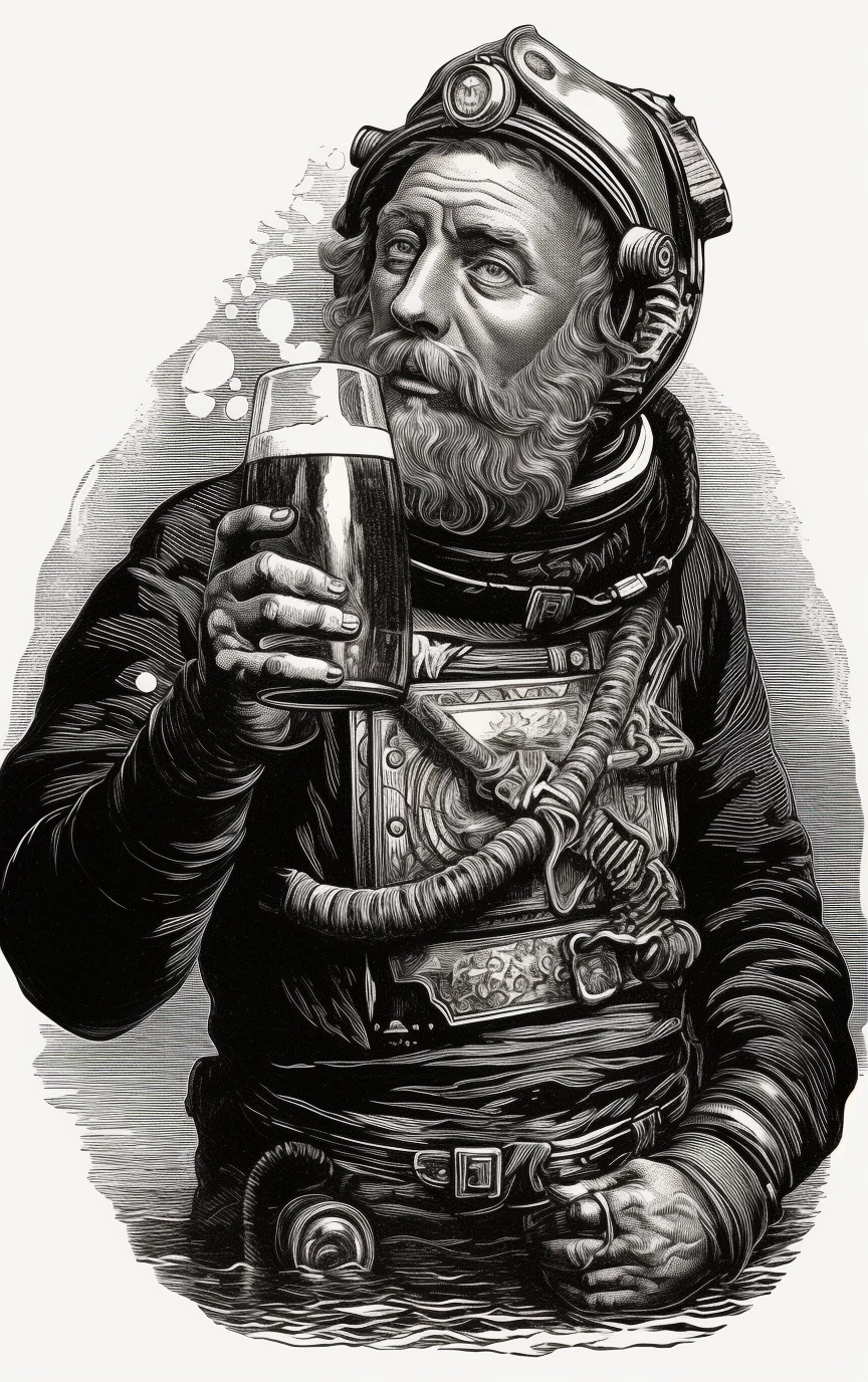 Vintage Nautical Diver with Pint