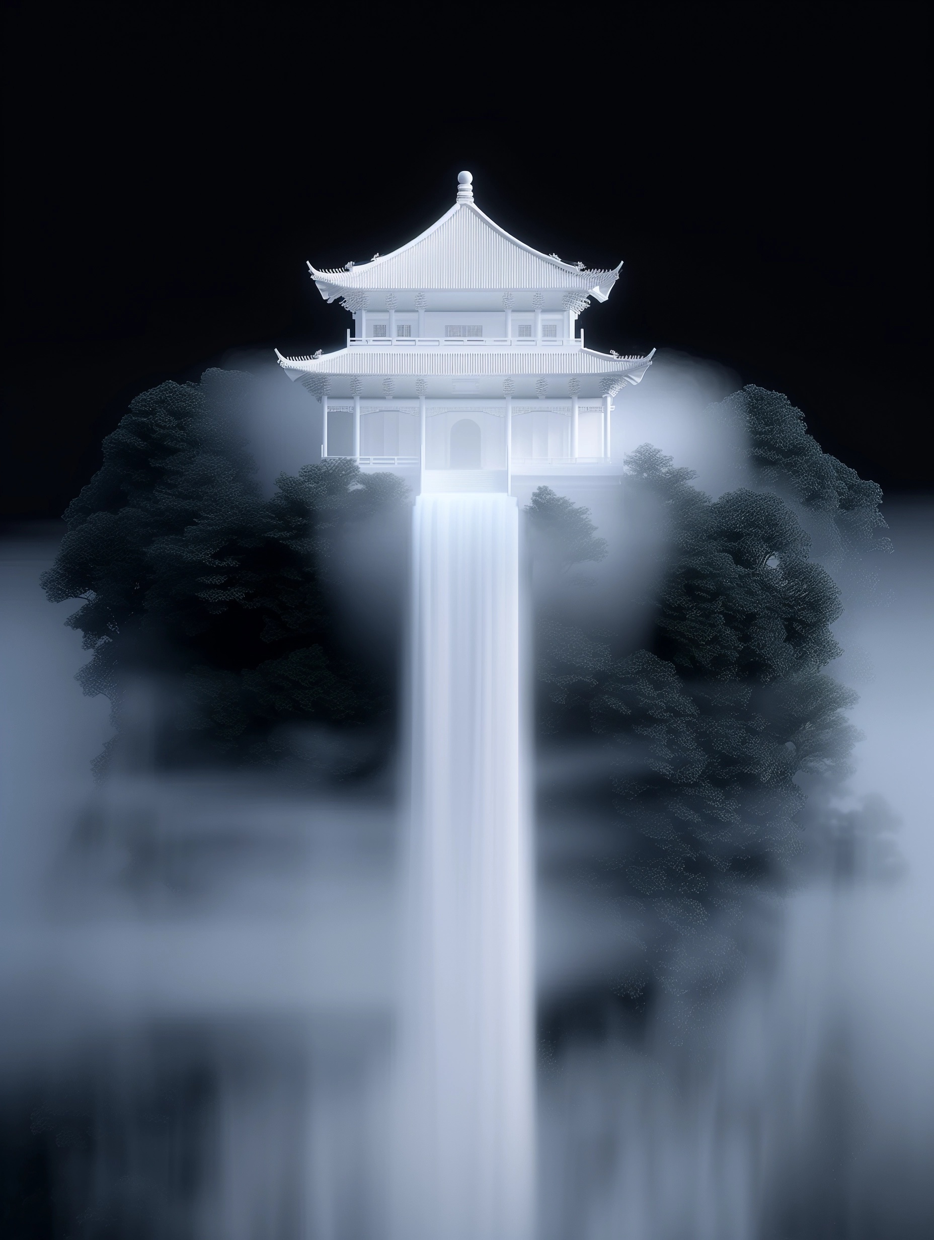 Mystical Chinese Architecture in Misty Serenity