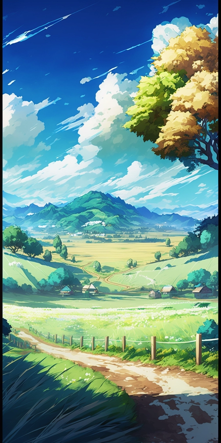 Anime Countryside Joy: Vibrant & Colorful