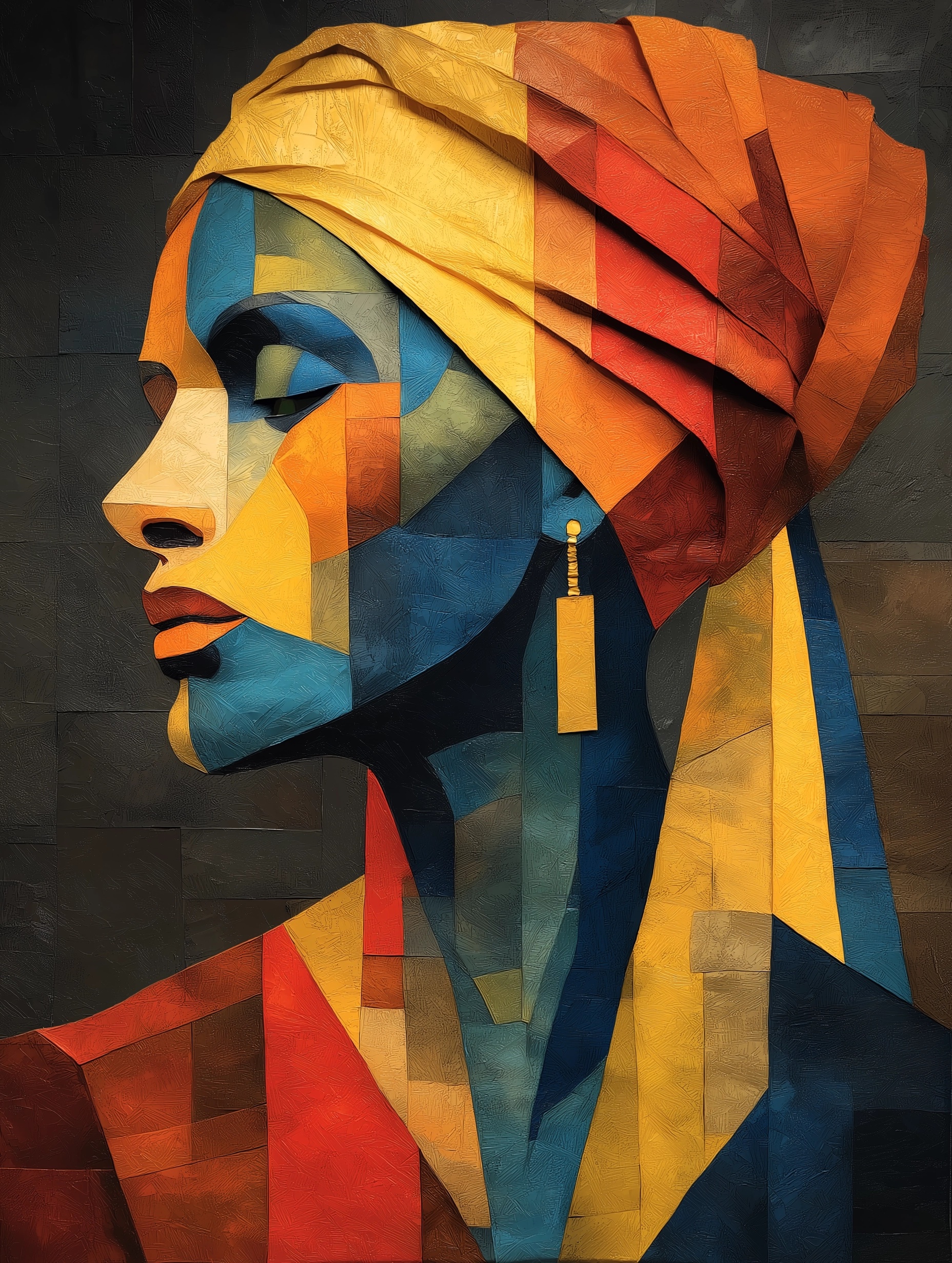 Multi-Media Cubist Portrait of a Black African Woman