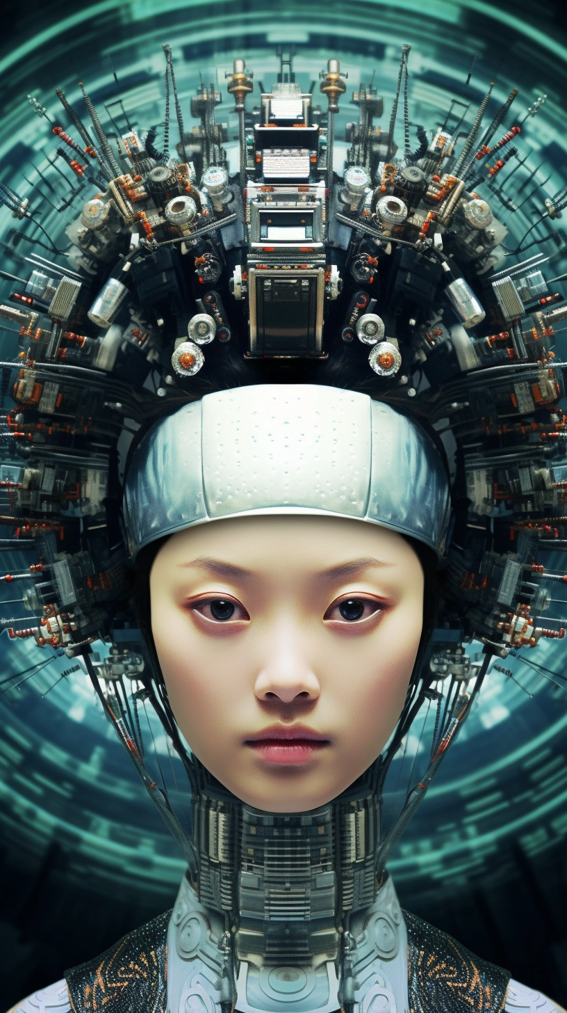 Bold Chinese Woman in Quantum Computer Portrait