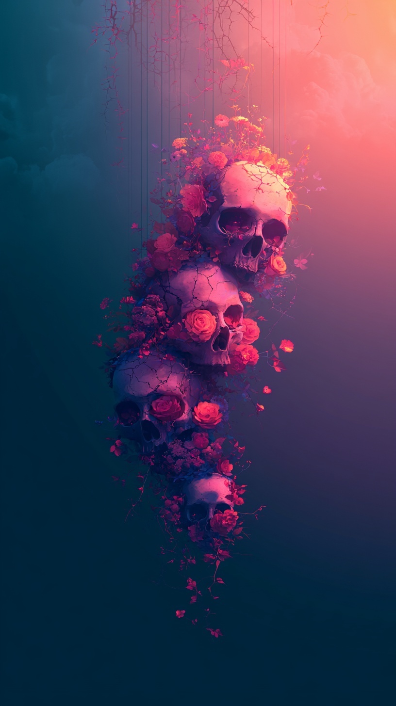 Dark Romanticism: Surreal Skull Floral Art