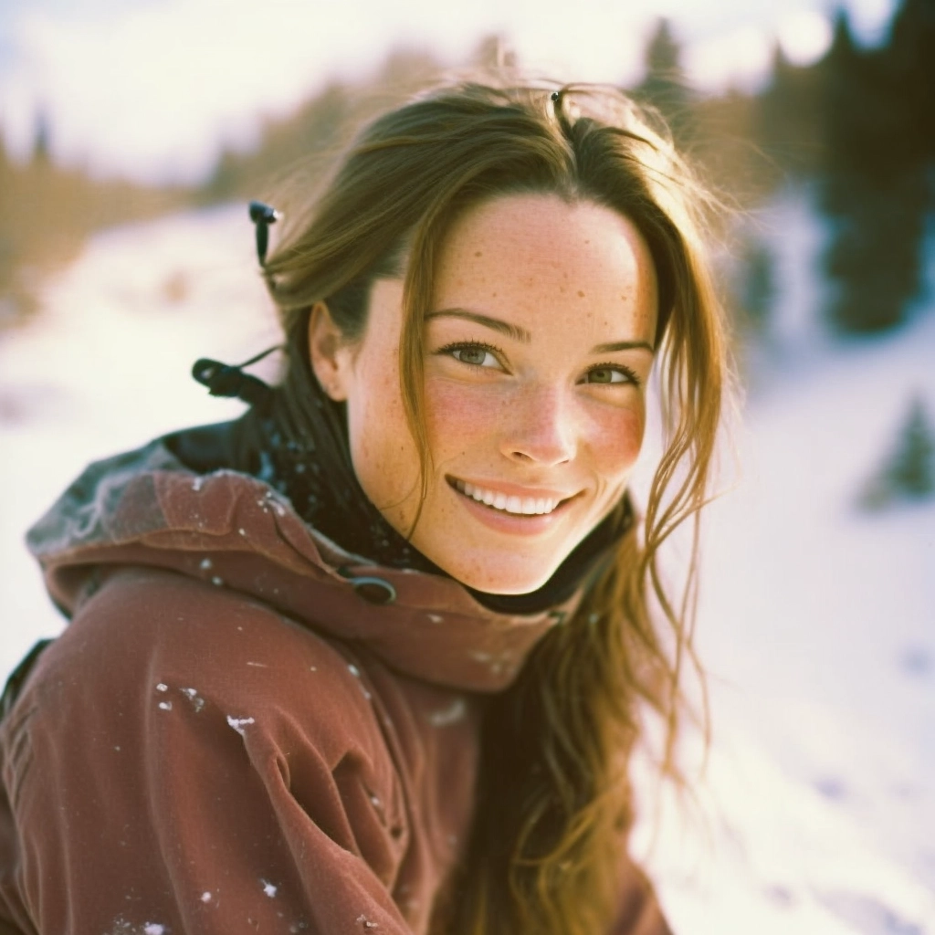 Stunning Freckled Snowboarder: High-Quality Kodak Film