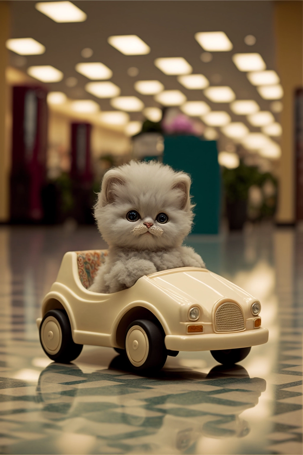 Photorealistic Avarice Kitten in Toy Car