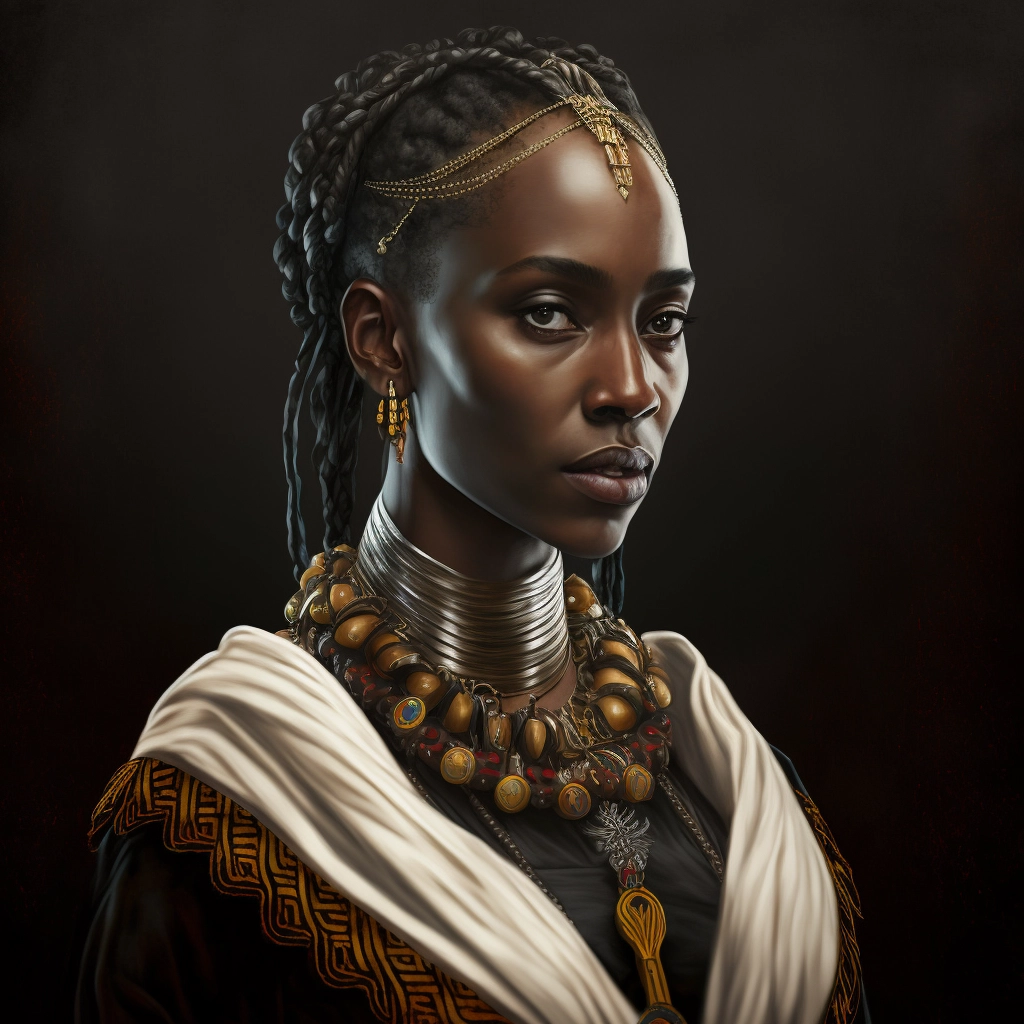 Medieval Ghanaian Warrior: Braided Hair & Colorful Jewellery