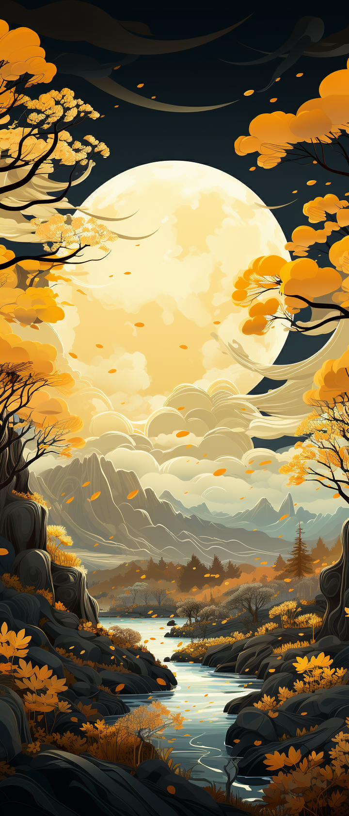 Golden Forest: Classicism-inspired Leaves Dance in Enchanting Fall Scene