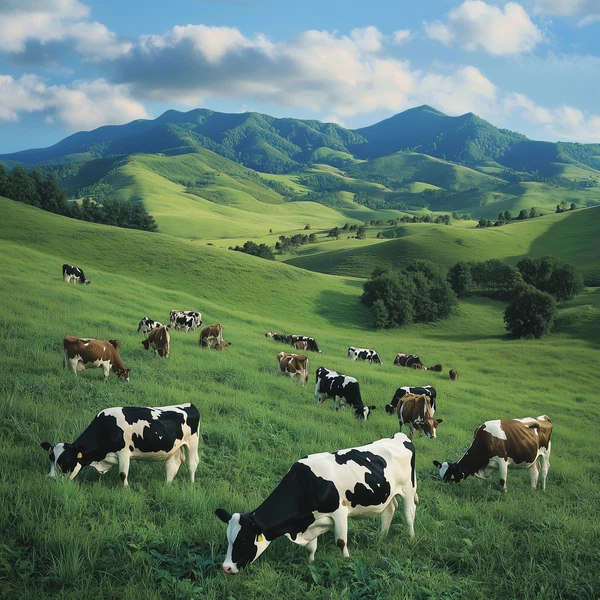 Serene Pastoral Landscape with Grazing Cows