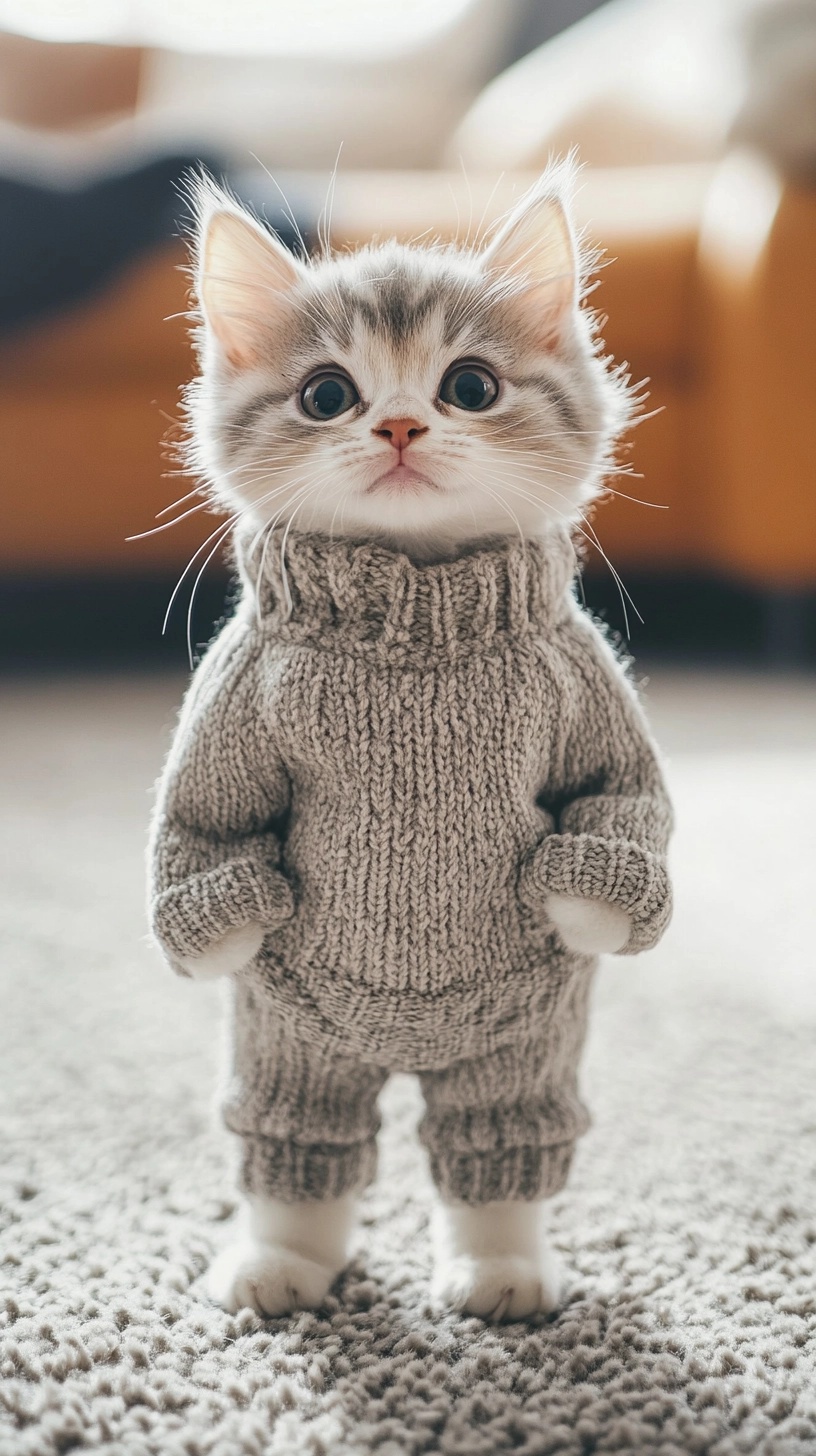 Adorable Cat in Cozy Living Room Setting