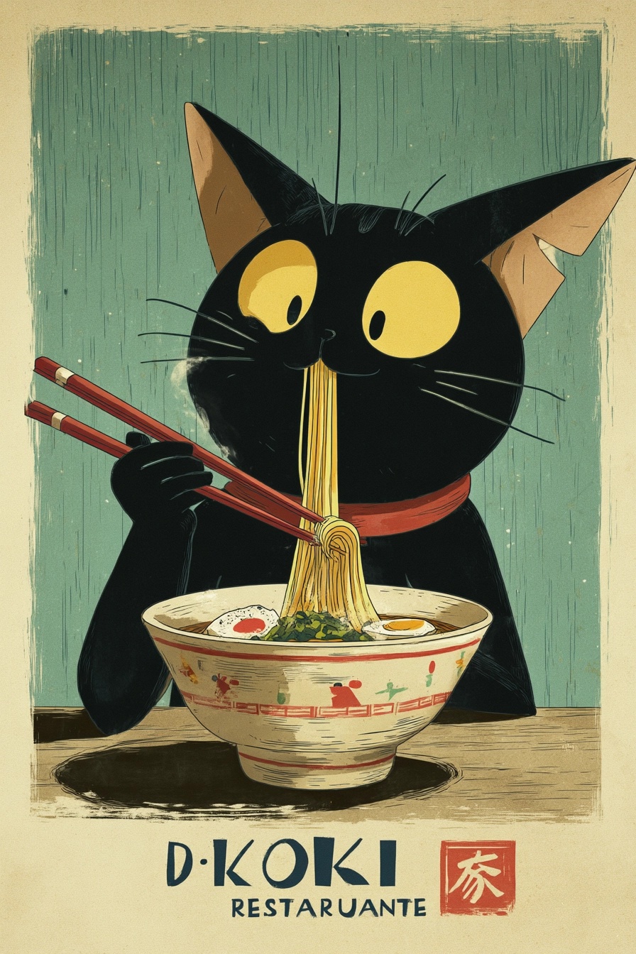 Kawaii Black Cat Ramen Adventure at D KOKI RESTAURANTE