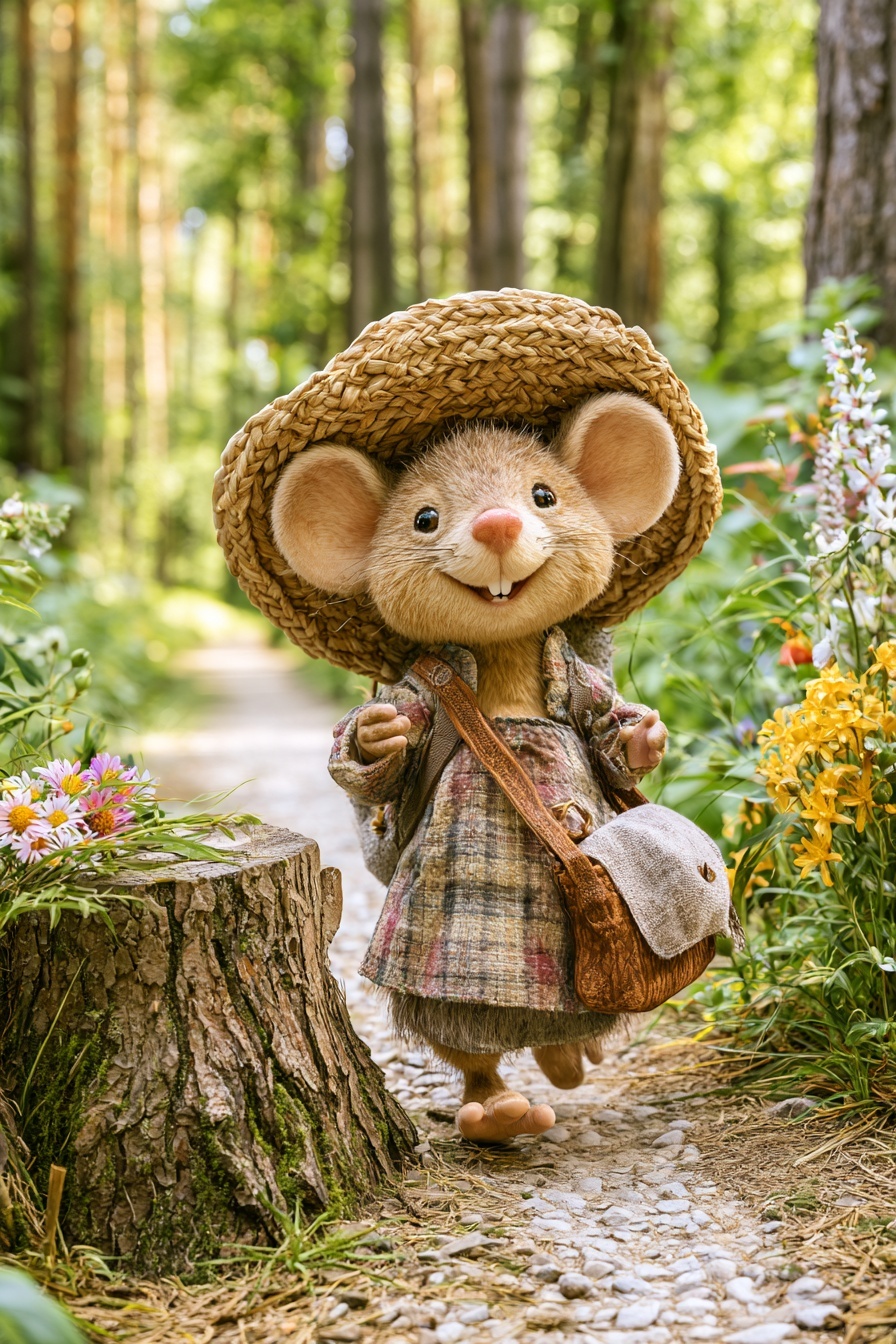 Charming Mouse Strolls Through a Summer Forest