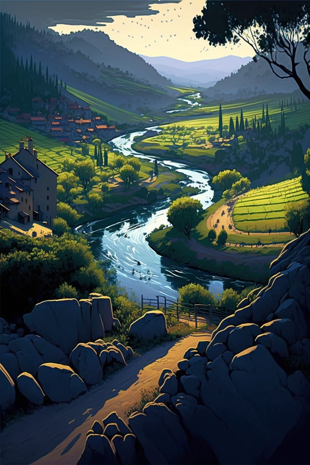 Stunning Douro Wine Region Landscape Painting