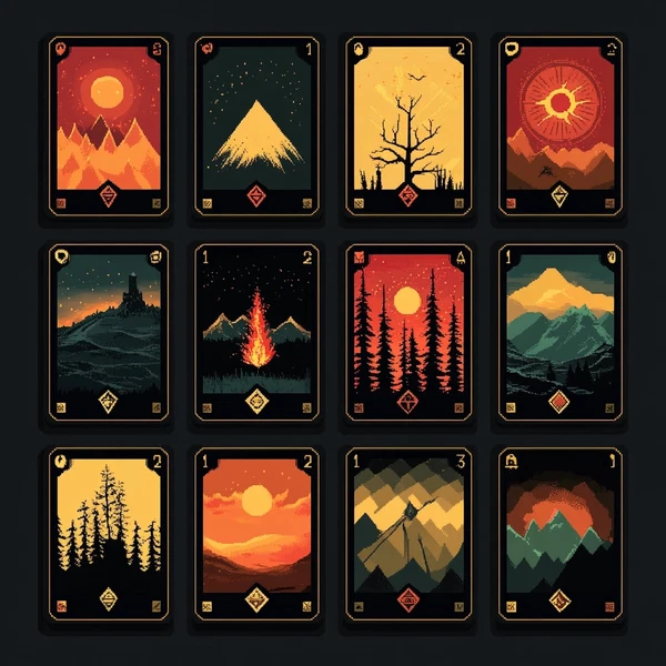 Wind-Inspired Pixel Game Card Designs