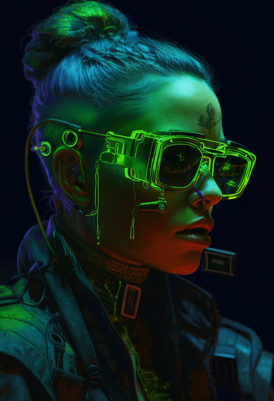 Green-haired Cyberpunk Girl: Futuristic Art in 32k UHD