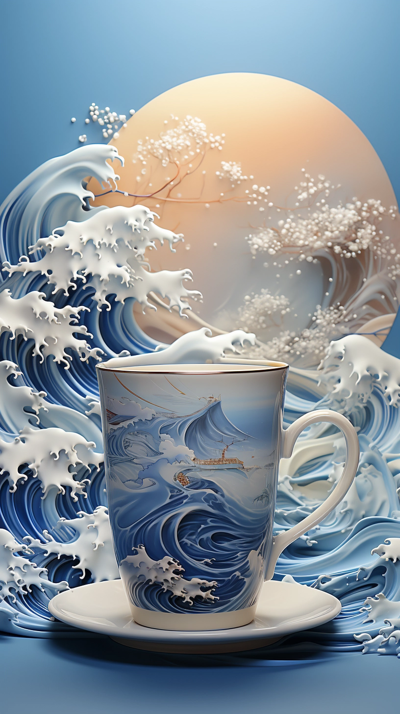 Surreal 3D Landscape: Chinese Blue & White Porcelain Milk Tea Cup