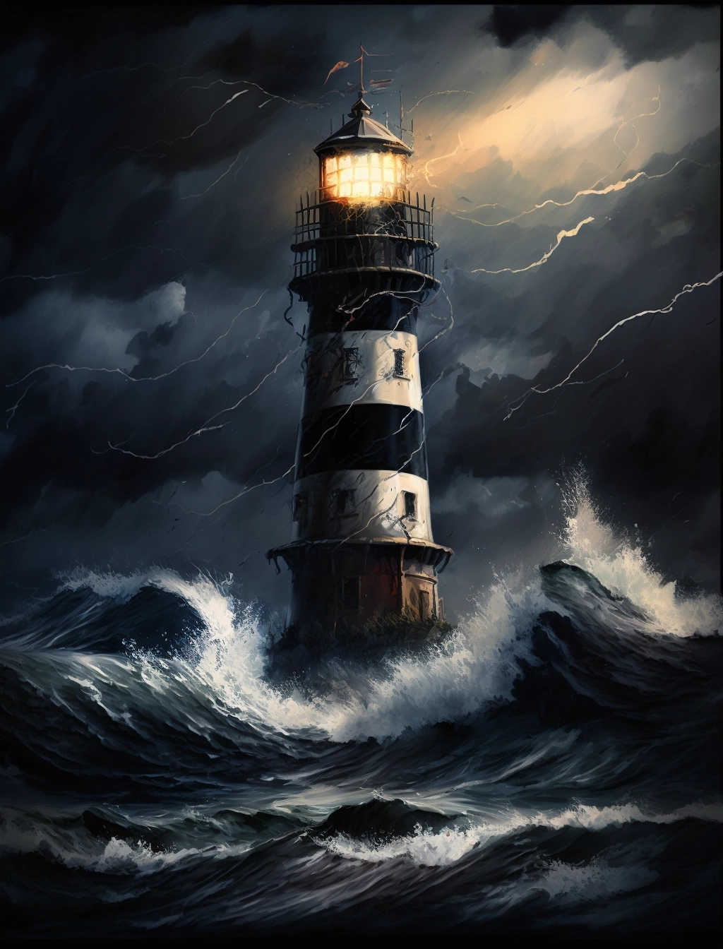 Stormy Lighthouse Oil Painting Art