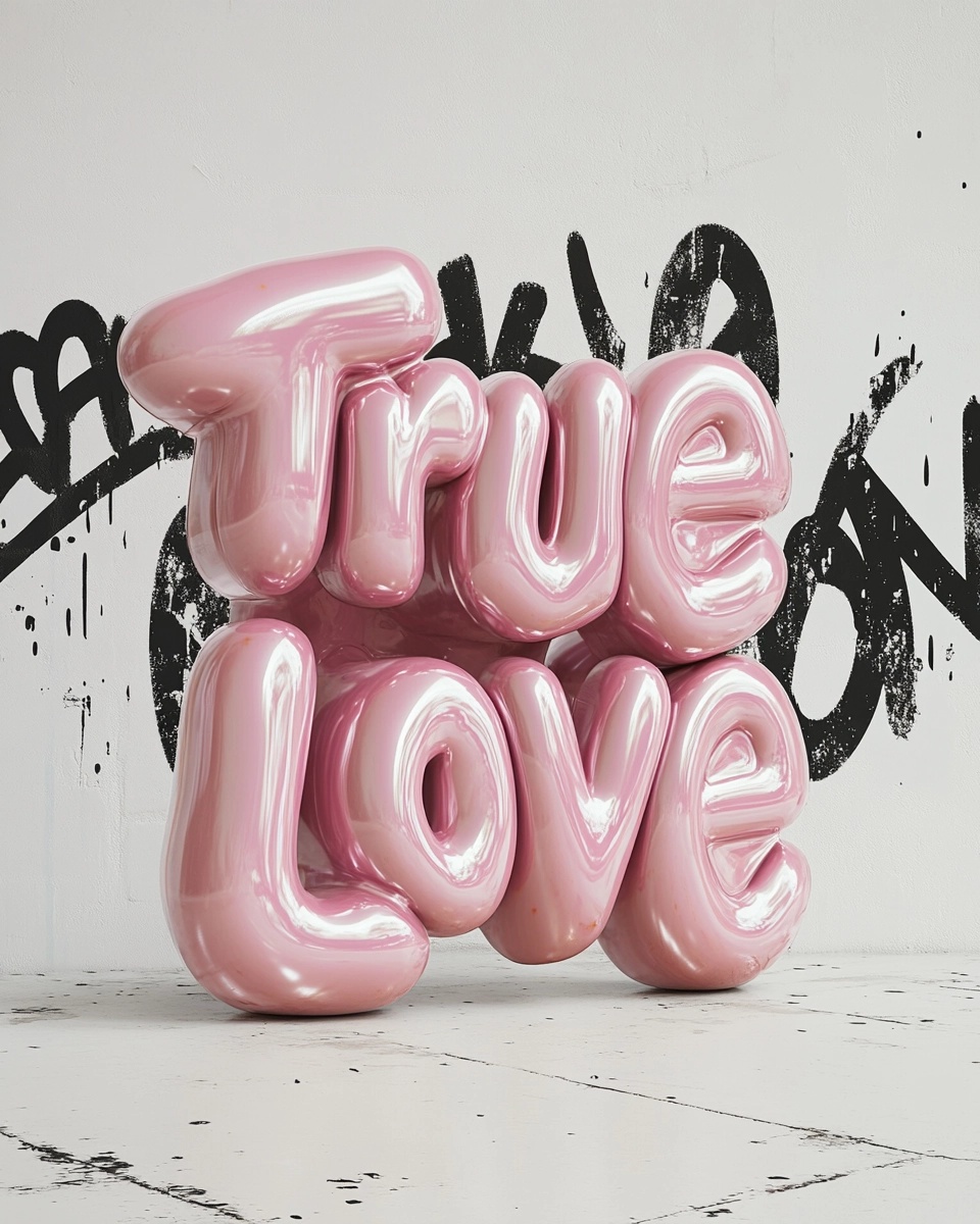 3D Pink Blob Letters: True Love on Clean Background