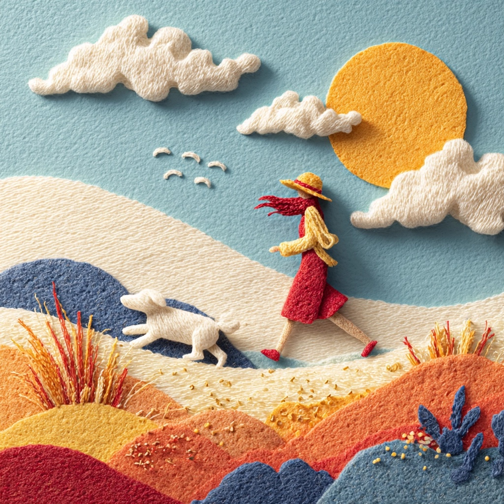 Joyful Days: Girl and Dog in a Sunny Meadow