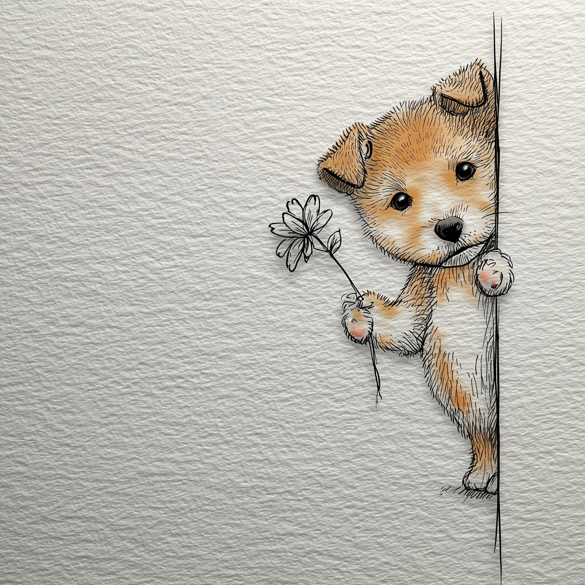 Adorable Puppy Illustration with Flower & Heart
