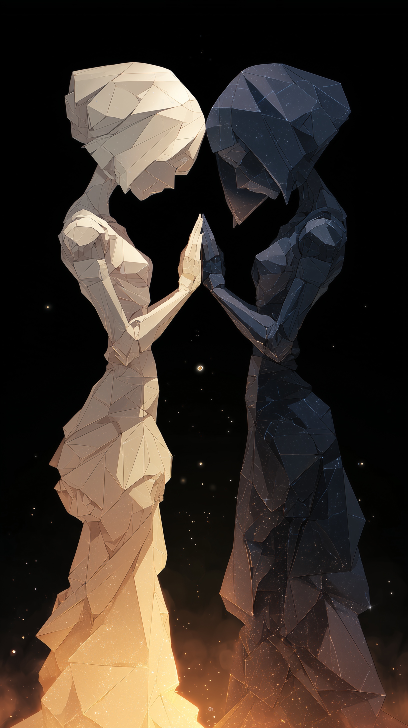 Origami Figures in Duality: Light vs. Shadow