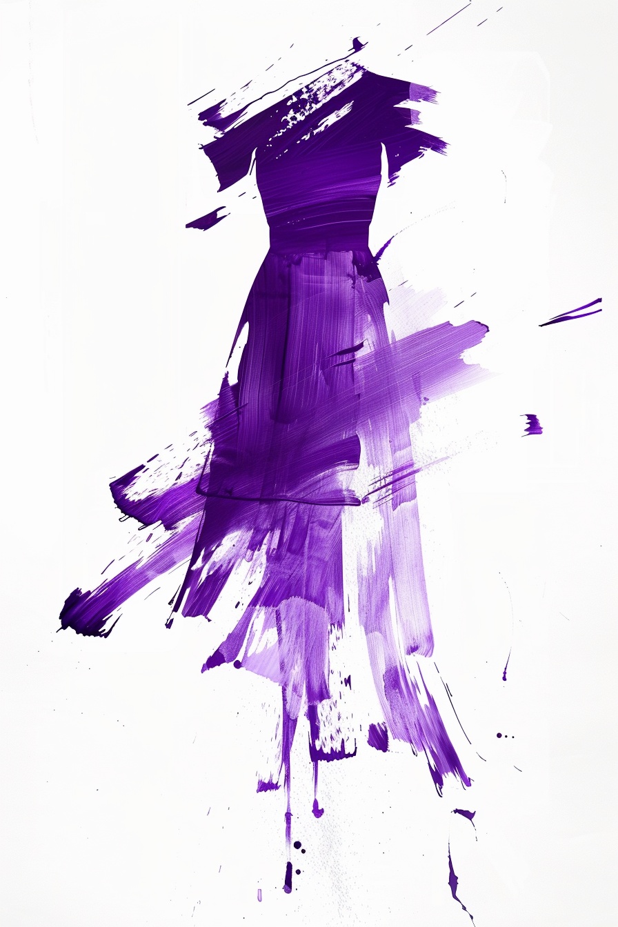 Minimalist White Dress with Purple Brush Strokes