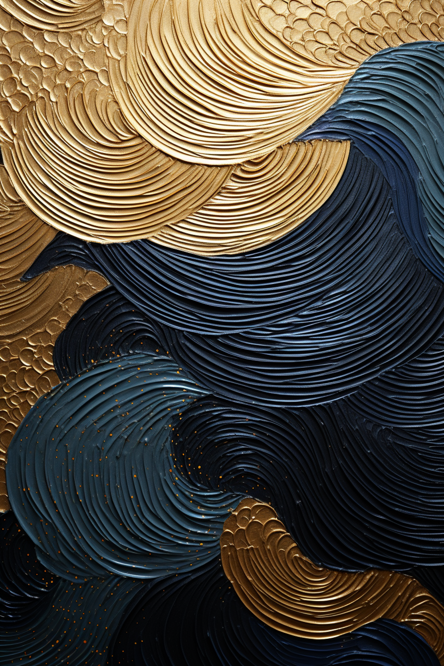 Abstract Impasto Landscape: Gold & Black - High Detail & Textured