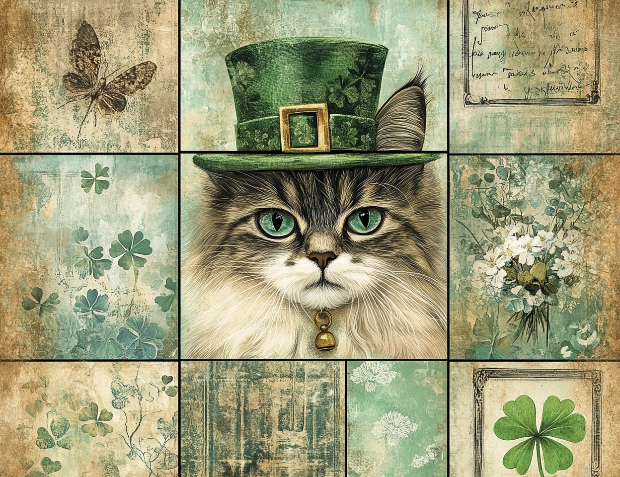 Vintage St. Patrick's Day Cat Collage for Junk Journals