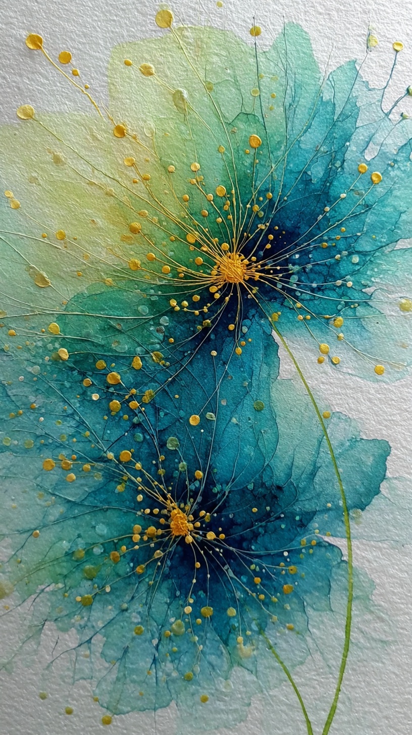 Matrix-Inspired Abstract Floral Watercolor Art