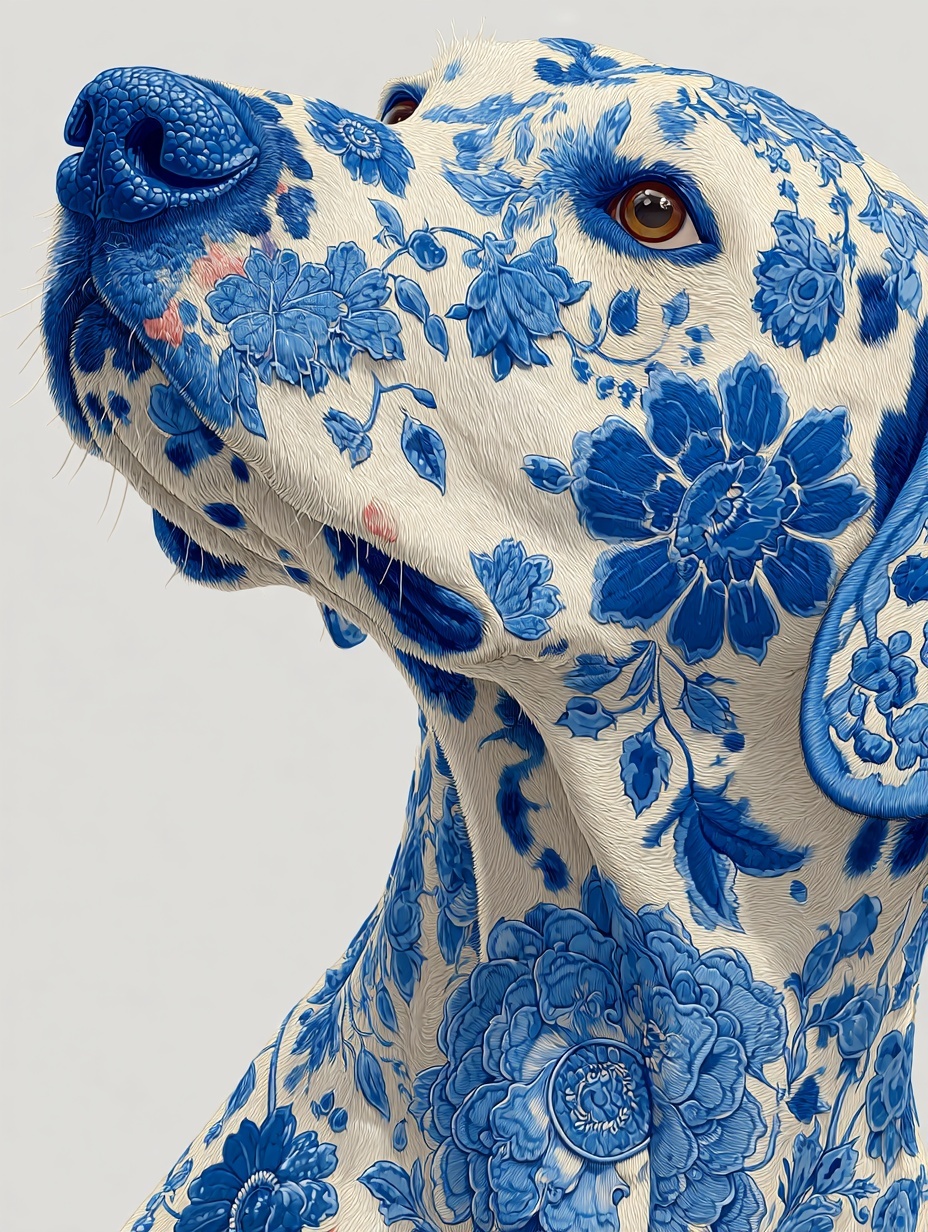 Elegant White Dalmatian with Floral Tattoos