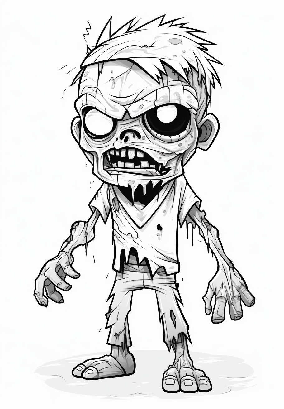 Spooky 3D Cartoon Zombies: Halloween Coloring Page