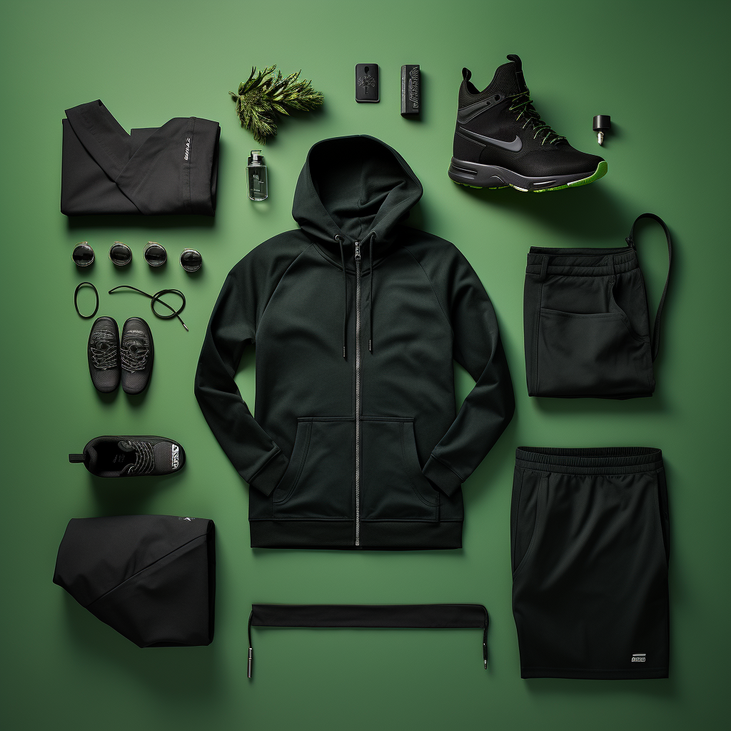 Stylish Athletic Wear: Black Tones on Green Background