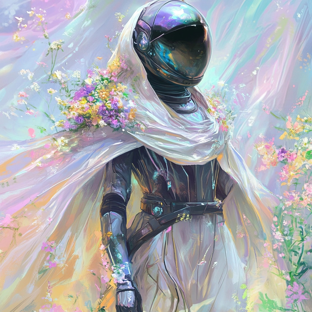 Elegant Female Knight in Pastel Flower Armor