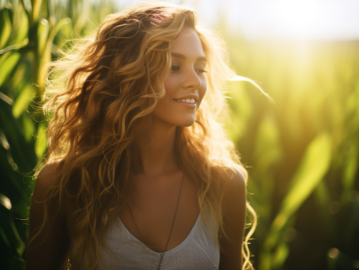 Dreamlike Candid Portrait Photography - Young Woman in Corn Field, 85mm f 1.2