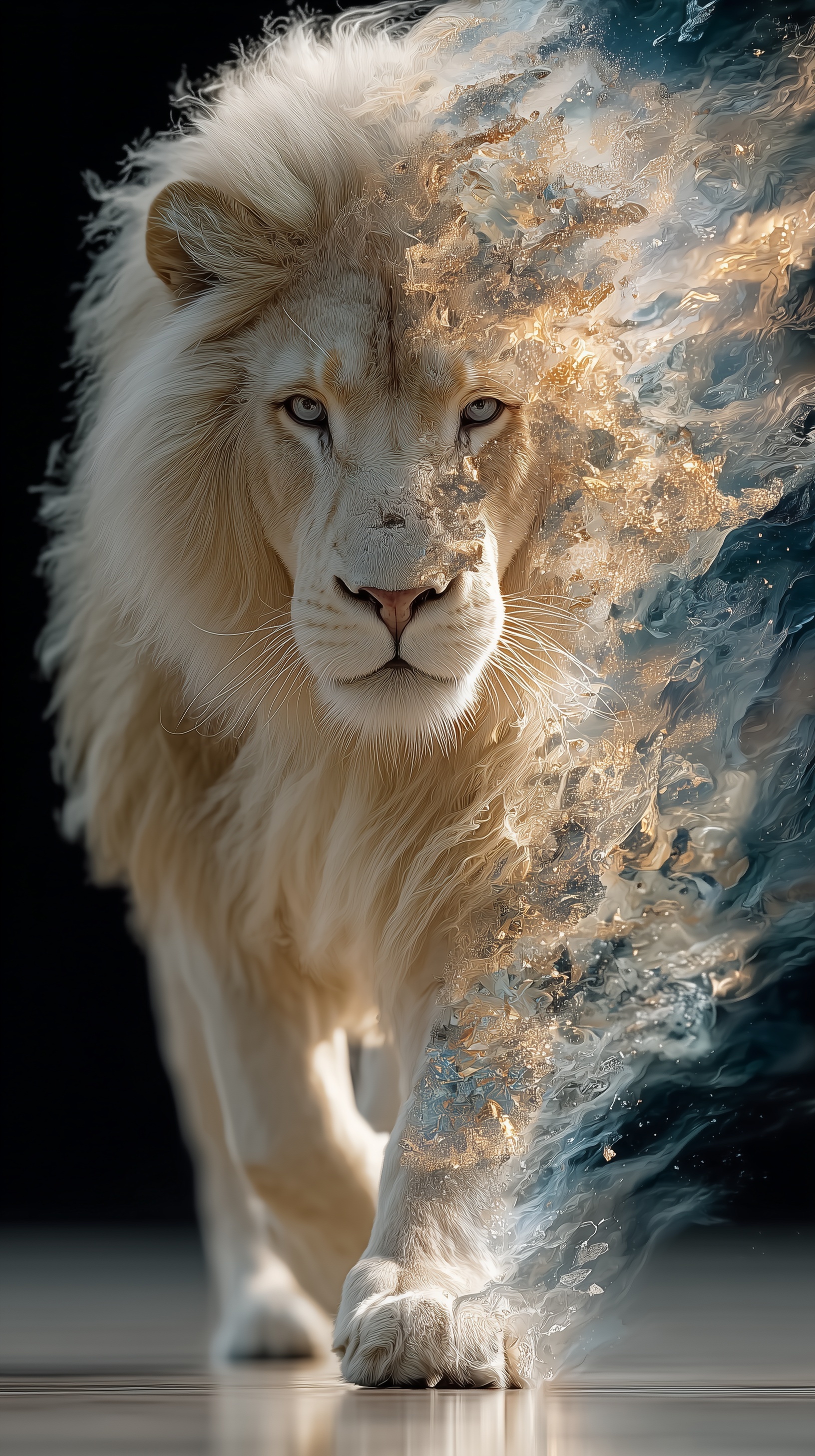 Majestic Lion of Duality: Fire & Ice Portrait