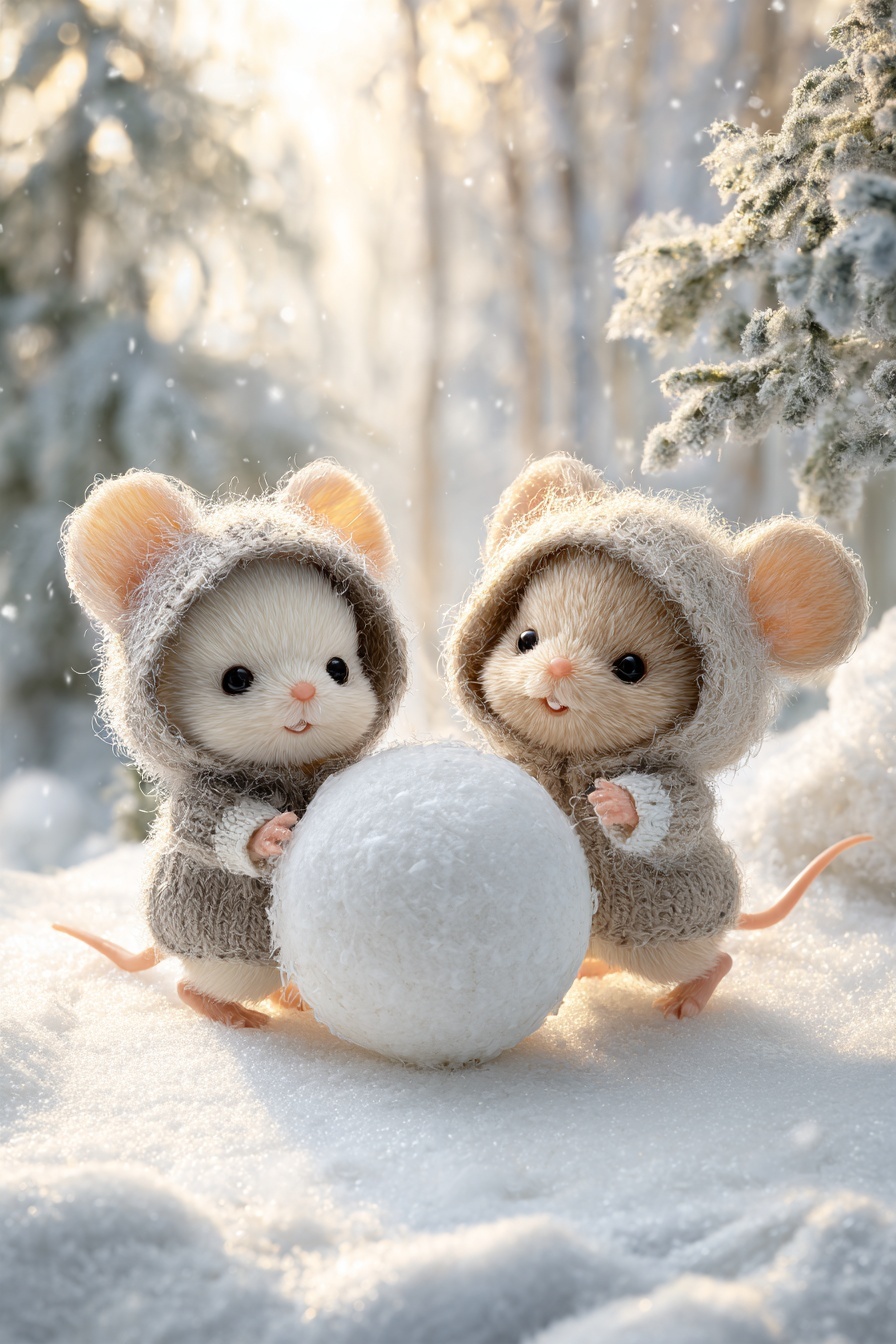 Charming Winter Mice: Snowball Fun & Cozy Coats