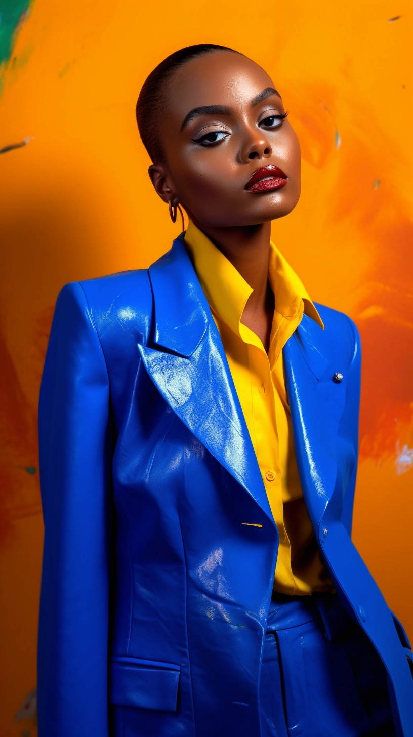 Bold Color-Blocked Fashion: Elegant Blue Suit
