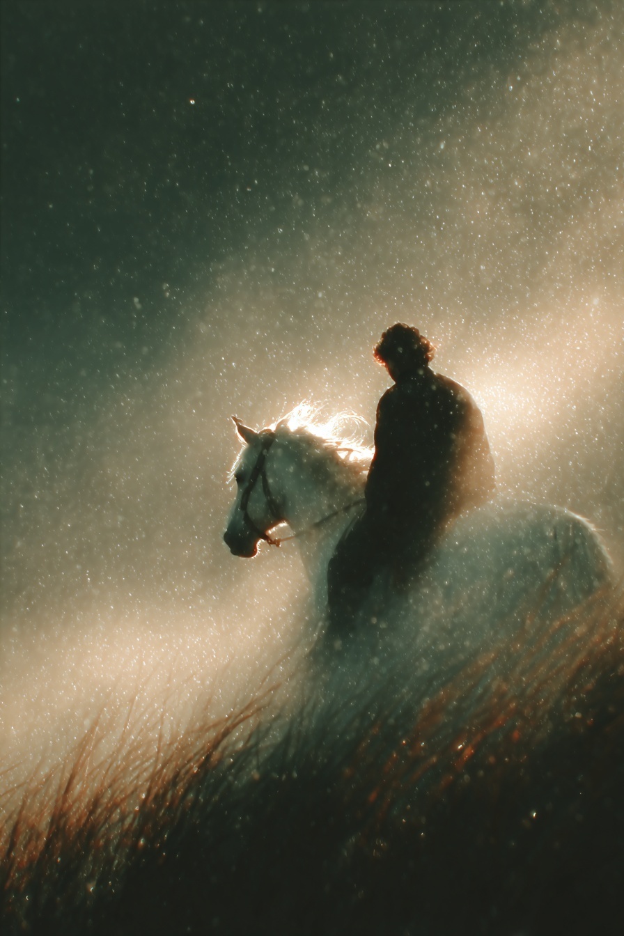 Epic Journey: Man on Horse in Night's Embrace
