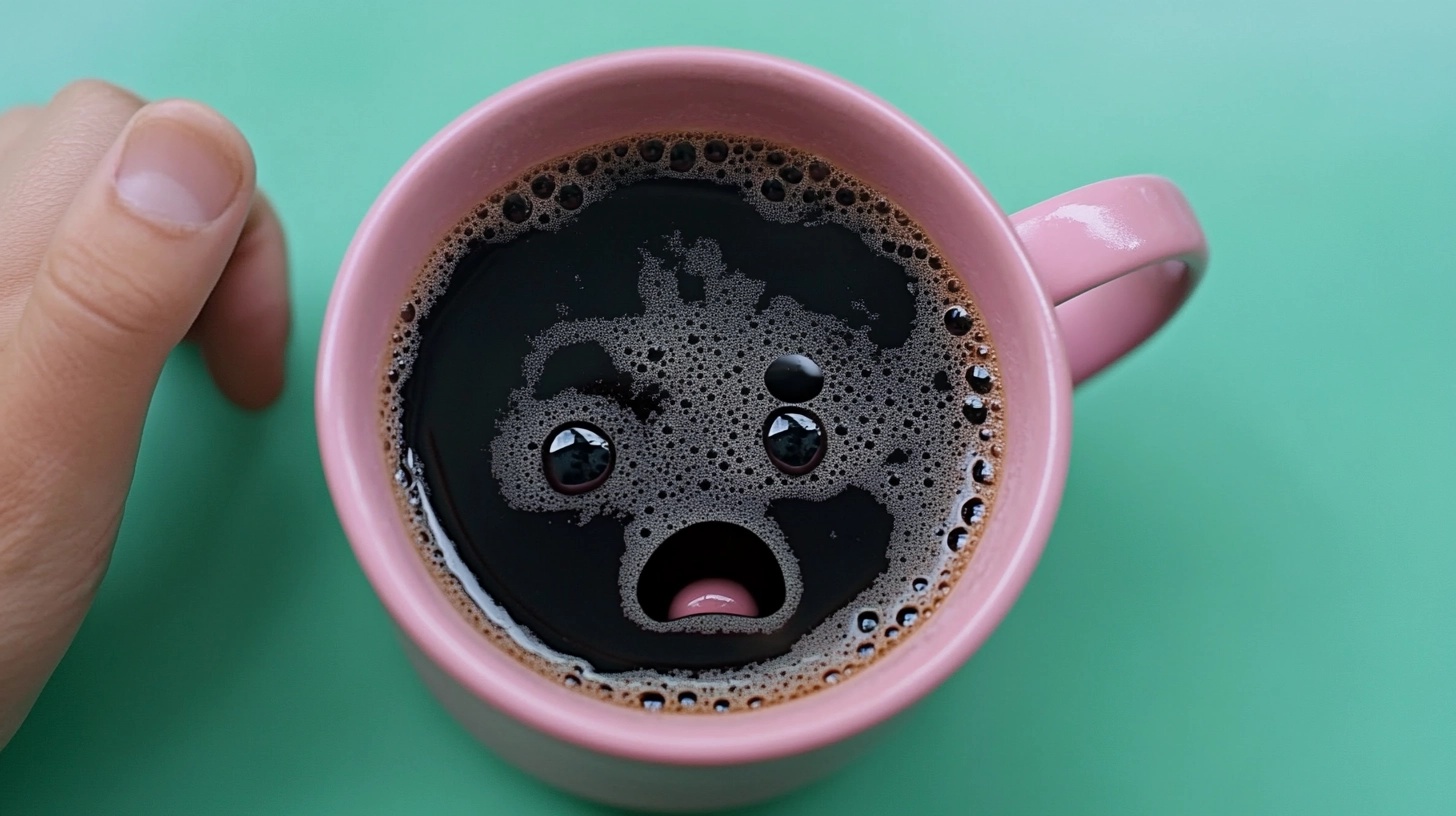 Playful Coffee in Pink Mug on Fresh Green Table