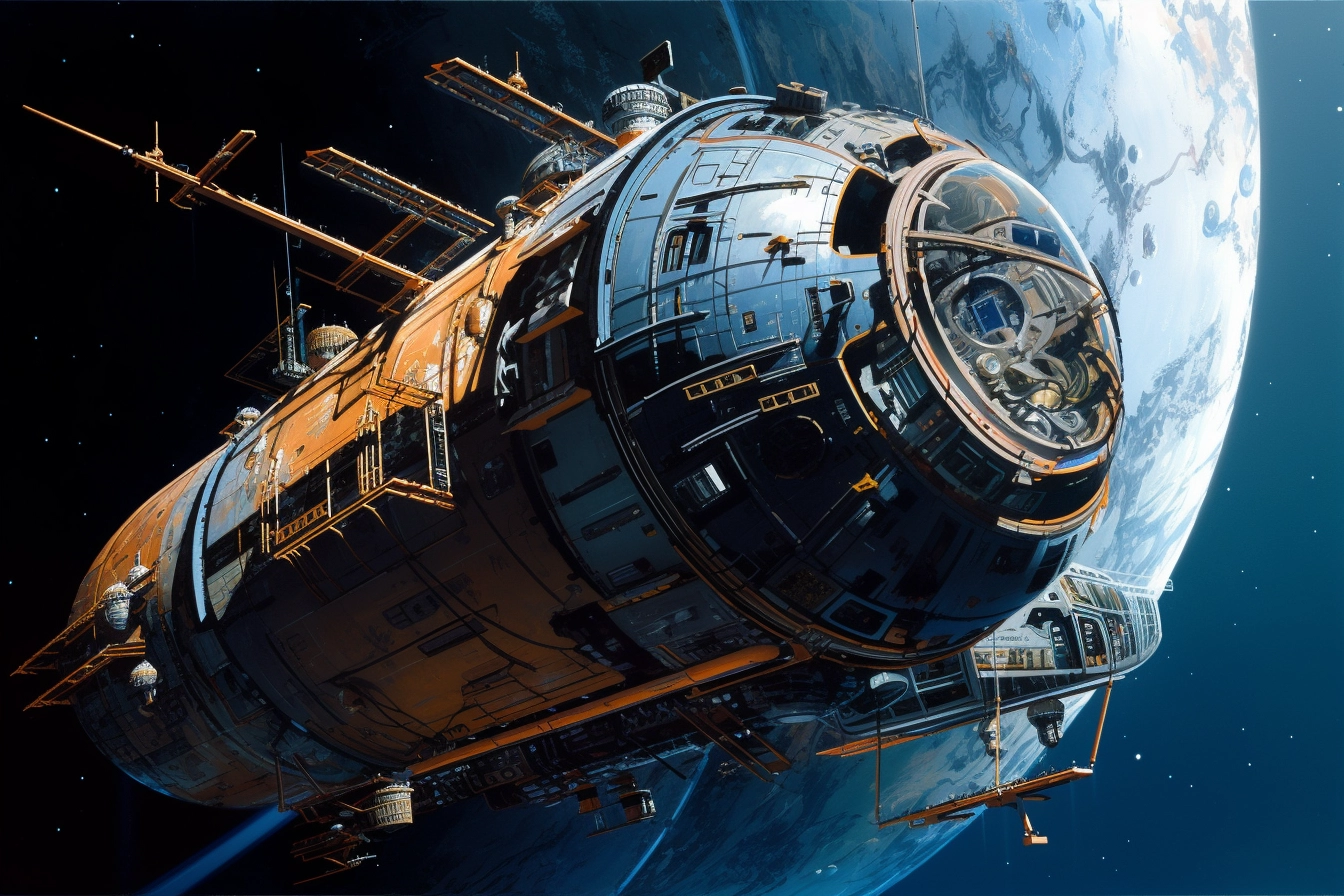 Colorful Spacecraft Illustrations in Peter Elson Style