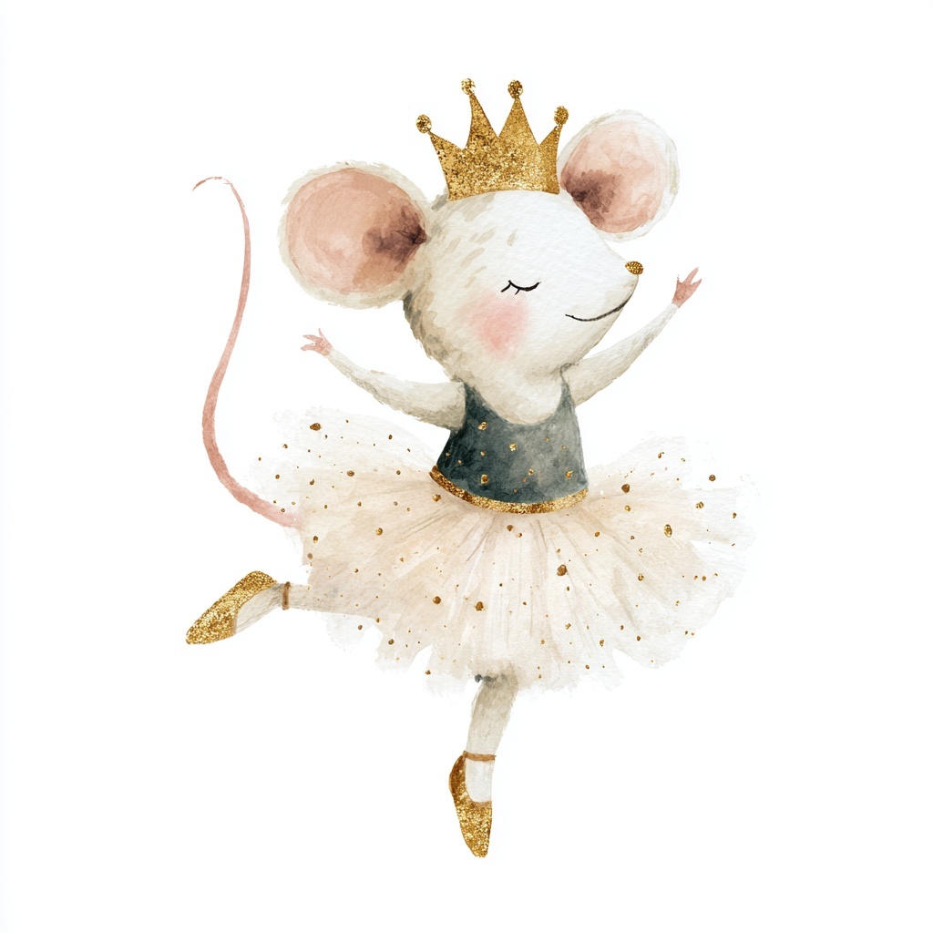 Whimsical Watercolor Ballerina Mouse Clipart