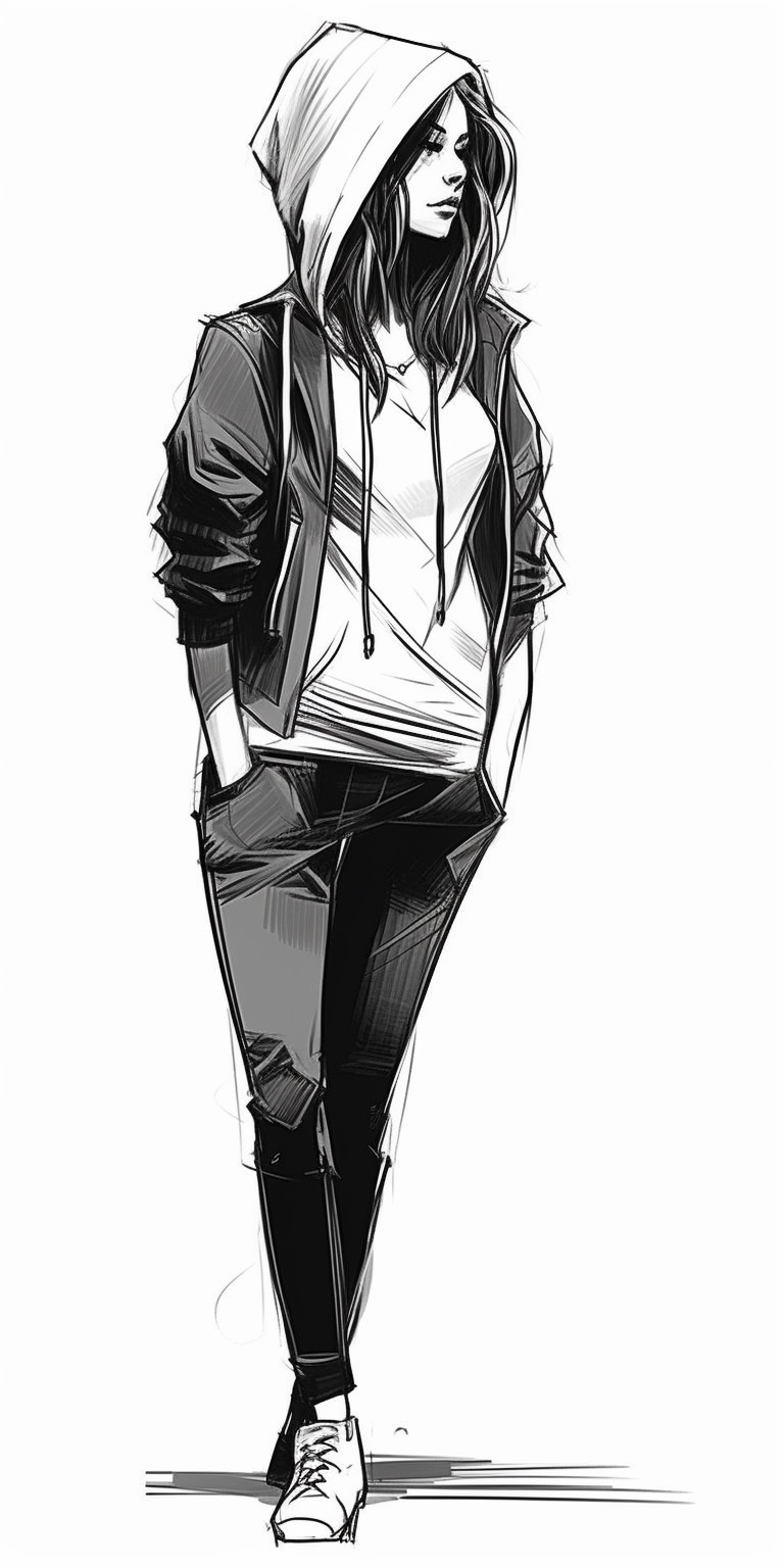 Sketch Fashion: Black Hoodie & White Pants