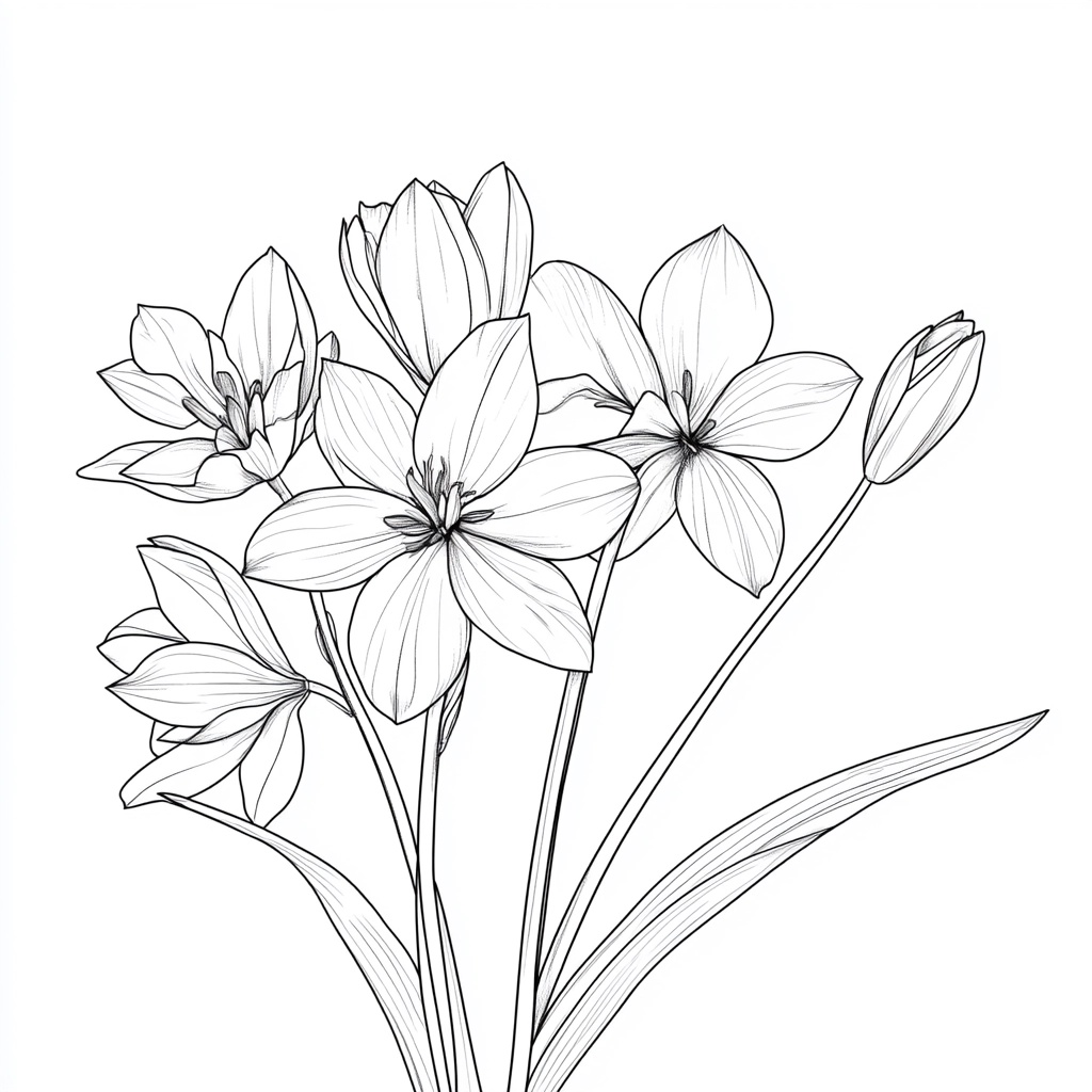 Colorful Tulbaghia Flowers: Thick Line Art for You