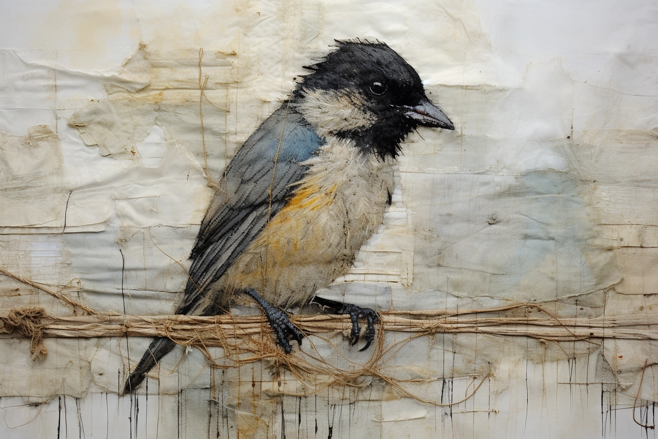 Hand-stitched Sleeping Cat Art: Minimalistic Mixed Media Collage