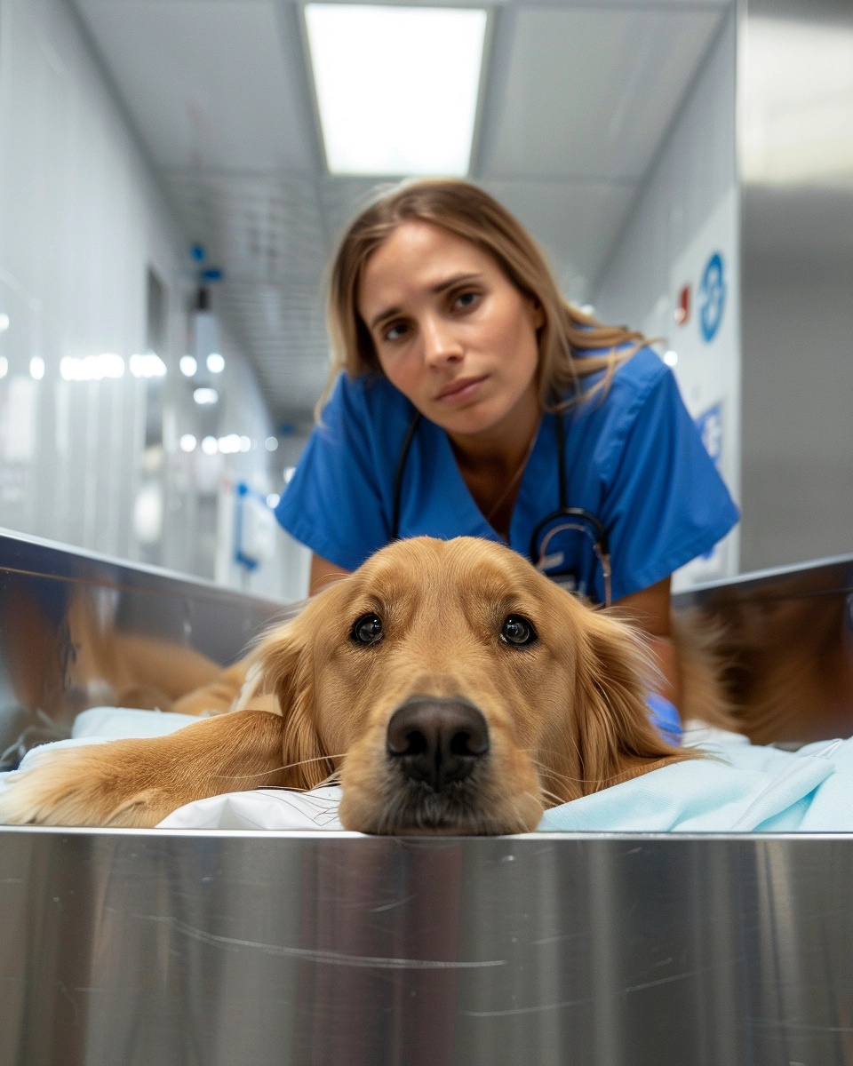 Compassionate Nurse Cuddles Sad Puppy