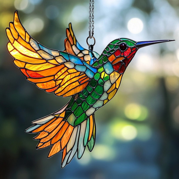 Vibrant Hummingbird Stained Glass Suncatcher