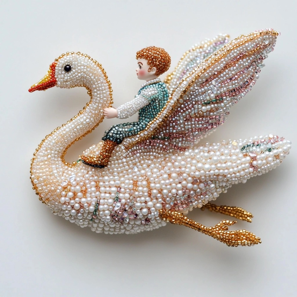 Whimsical Nils-Inspired Beaded Embroidery Brooch