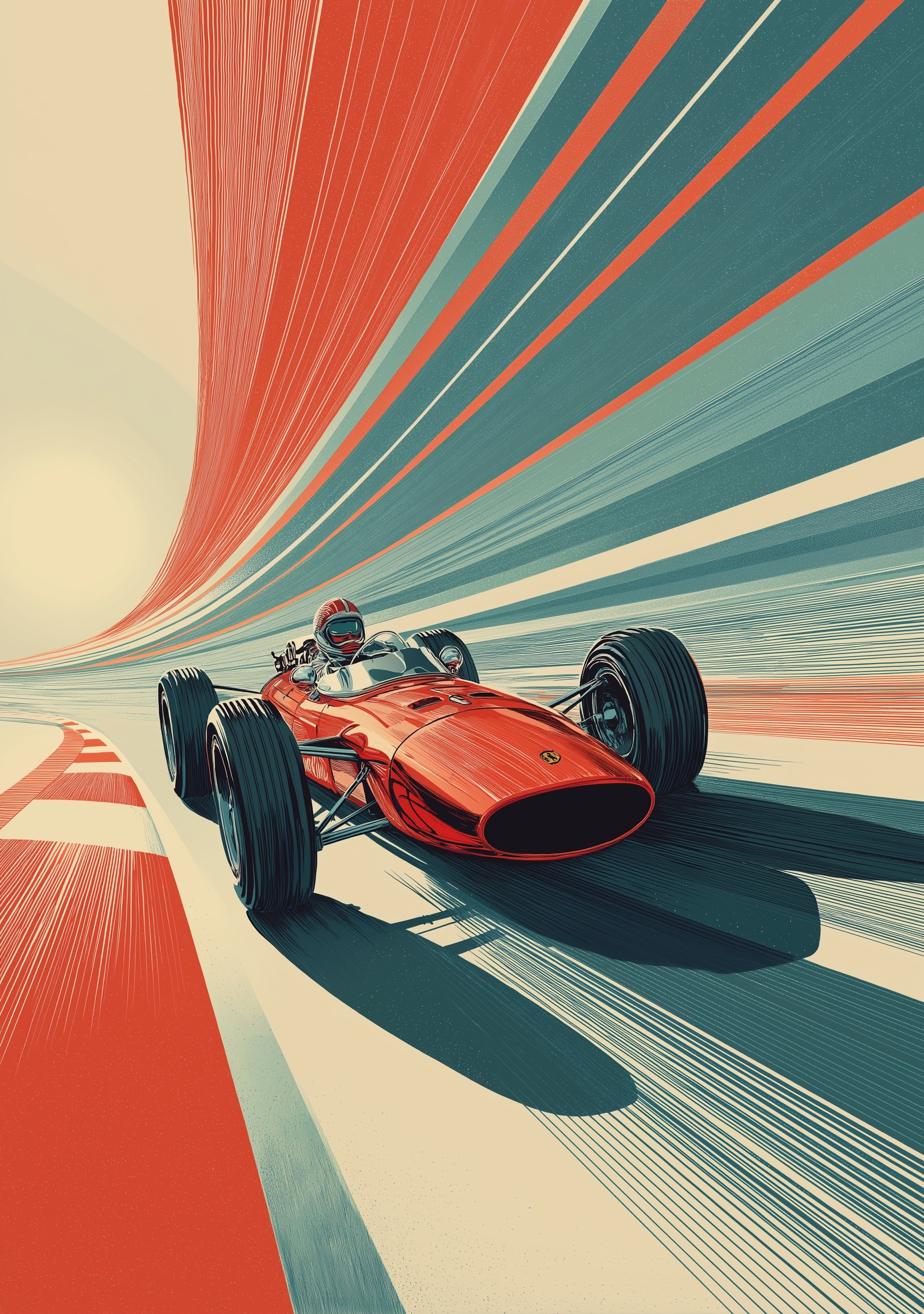 Classic Red F1 Car: 1960s Vintage Racing Poster